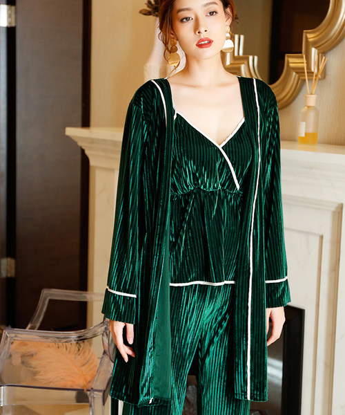 OSYAREVO（オシャレボ）の「3点セット リブベロア エレガンスルームウェア（ルームウェア/パジャマ・レディース・グレー/ワインレッド/グリーン系その他/ピンク系その他・MEDIUM/LARGE）」の19枚目の写真