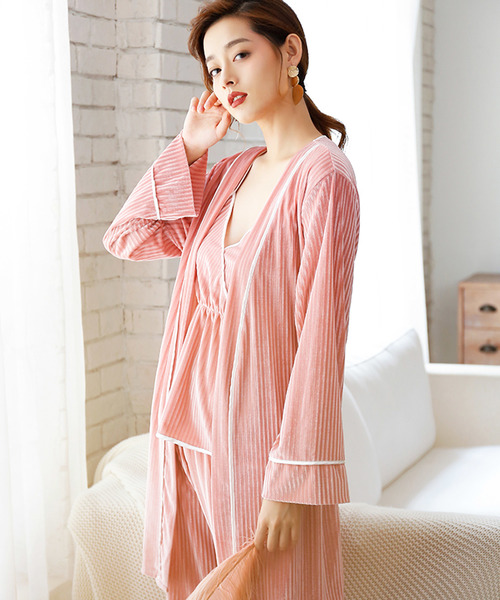 OSYAREVO（オシャレボ）の「3点セット リブベロア エレガンスルームウェア（ルームウェア/パジャマ・レディース・グレー/ワインレッド/グリーン系その他/ピンク系その他・MEDIUM/LARGE）」の18枚目の写真