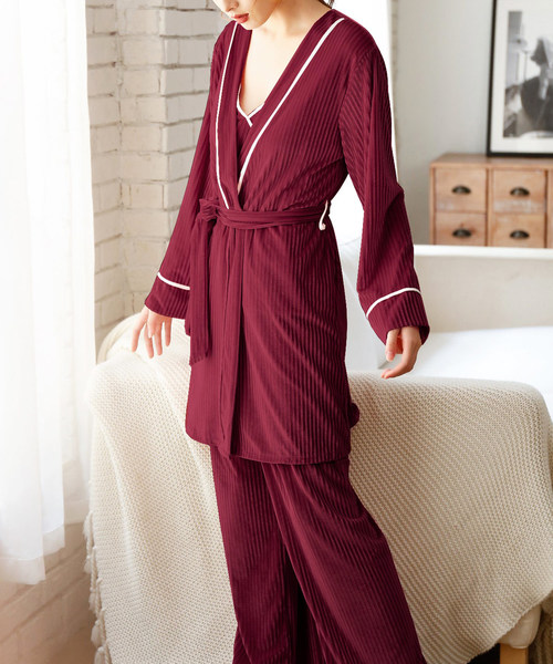 OSYAREVO（オシャレボ）の「3点セット リブベロア エレガンスルームウェア（ルームウェア/パジャマ・レディース・グレー/ワインレッド/グリーン系その他/ピンク系その他・MEDIUM/LARGE）」の16枚目の写真