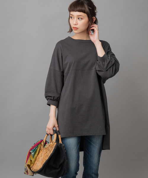 Munich（ミューニック）の「度詰天竺カットソーパフスリーブビッグプルオーバー（Tシャツ/カットソー・レディース・ホワイト/ベージュ/ブラウン/ダークグレー・FREE）」の2枚目の写真