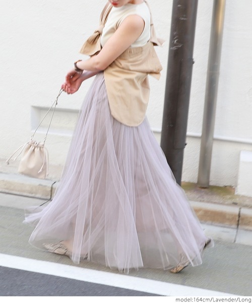 coca（coca）（コカ）の「長さ選べる上品カラーチュールスカート(LONG)（スカート・レディース・ブラック/ベージュ/パープル/ブラウン/ライトグレー/アイボリー/ラベンダー/チャコールグレー・LONG/ONE SIZE）」の22枚目の写真