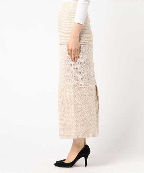 archives（アルシーヴ）の「【SETUPにも】パッチワークケーブルスカート（スカート・レディース・ベージュ/ブラウン/ピンクベージュ・MEDIUM）」の4枚目の写真