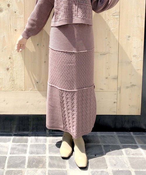 archives（アルシーヴ）の「【SETUPにも】パッチワークケーブルスカート（スカート・レディース・ベージュ/ブラウン/ピンクベージュ・MEDIUM）」の3枚目の写真