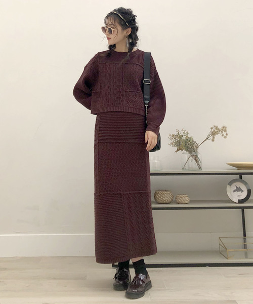 archives（アルシーヴ）の「【SETUPにも】パッチワークケーブルスカート（スカート・レディース・ベージュ/ブラウン/ピンクベージュ・MEDIUM）」の15枚目の写真