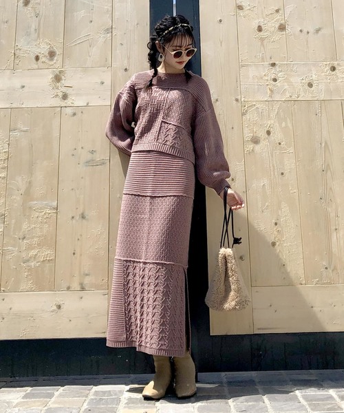 archives（アルシーヴ）の「【SETUPにも】パッチワークケーブルスカート（スカート・レディース・ベージュ/ブラウン/ピンクベージュ・MEDIUM）」の12枚目の写真