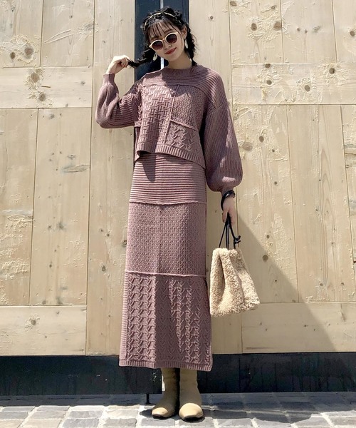 archives（アルシーヴ）の「【SETUPにも】パッチワークケーブルスカート（スカート・レディース・ベージュ/ブラウン/ピンクベージュ・MEDIUM）」の11枚目の写真