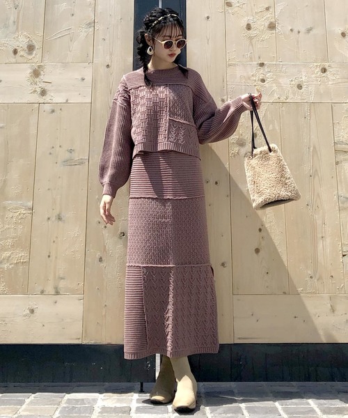 archives（アルシーヴ）の「【SETUPにも】パッチワークケーブルスカート（スカート・レディース・ベージュ/ブラウン/ピンクベージュ・MEDIUM）」の10枚目の写真