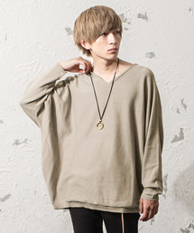 MinoriTY | オーバーサイズ ニット ドルマンスリーブ コットンハイゲージ クルー＆Vネック(スウェット)