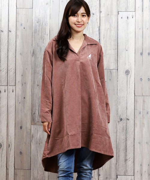 KANGOL(カンゴール)の「カンゴール/KANGOL コーデュロイ長袖シャツワンピース(ワンピース)」|ブラウン