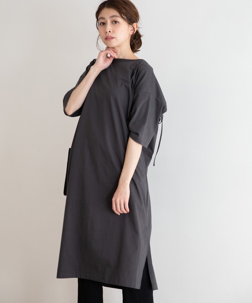 Munich(ミューニック)の「タンブラードライソフトジャージー 2WAYシャーリングTシャツワンピース(ワンピース・レディース・ホワイト/ブラック/ダークグレー/ライトベージュ・FREE)」の15枚目の写真