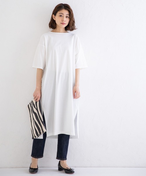 Munich(ミューニック)の「タンブラードライソフトジャージー 2WAYシャーリングTシャツワンピース(ワンピース・レディース・ホワイト/ブラック/ダークグレー/ライトベージュ・FREE)」の8枚目の写真