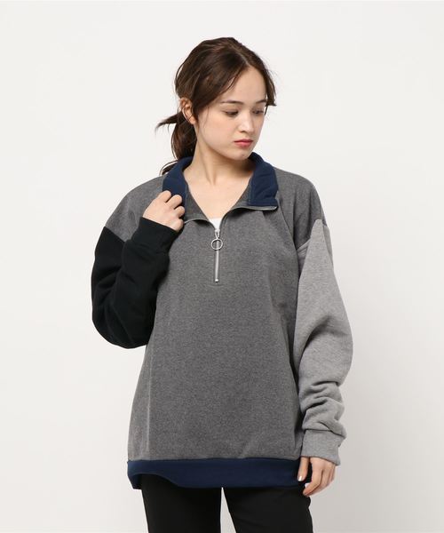 B.I.D.（ビーアイディー）の「《ISLAND PEAK》パイル裏起毛ハーフZIPハイネック（スウェット・レディース・ブラック/ベージュ/マルチ/杢グレー・MEDIUM/LARGE/X-LARGE）」の9枚目の写真