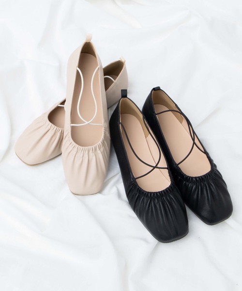 WEGO（ウィゴー）の「WEGO/スクエアトゥデザインバレエシューズ（バレエシューズ・レディース・ブラック/アイボリー・MEDIUM/LARGE）」の5枚目の写真