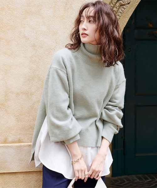 UR'S（ユアーズ）の「ｻｲﾄﾞｽﾘｯﾄﾀｰﾄﾙﾆｯﾄ（ニット/セーター・レディース・ブラック/グレー/ベージュ系その他/ライトベージュ/ブルー/ネイビー・S/M）」の22枚目の写真