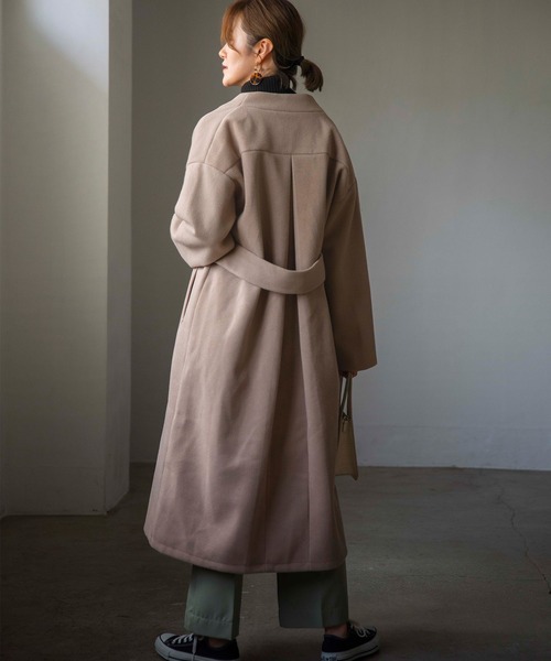 GeeRA(ジーラ)の「ビッグシルエットノーカラーコート(ノーカラーコート・レディース・モカ/ベージュ・MEDIUM/LARGE)」の8枚目の写真