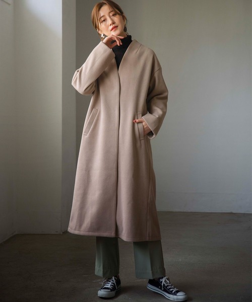 GeeRA(ジーラ)の「ビッグシルエットノーカラーコート(ノーカラーコート・レディース・モカ/ベージュ・MEDIUM/LARGE)」の12枚目の写真