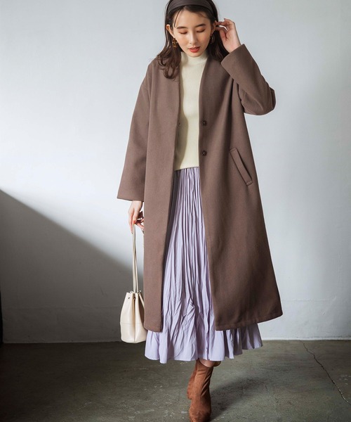 GeeRA(ジーラ)の「ビッグシルエットノーカラーコート(ノーカラーコート・レディース・モカ/ベージュ・MEDIUM/LARGE)」の11枚目の写真