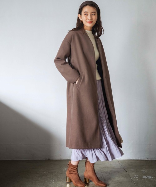 GeeRA(ジーラ)の「ビッグシルエットノーカラーコート(ノーカラーコート・レディース・モカ/ベージュ・MEDIUM/LARGE)」の13枚目の写真