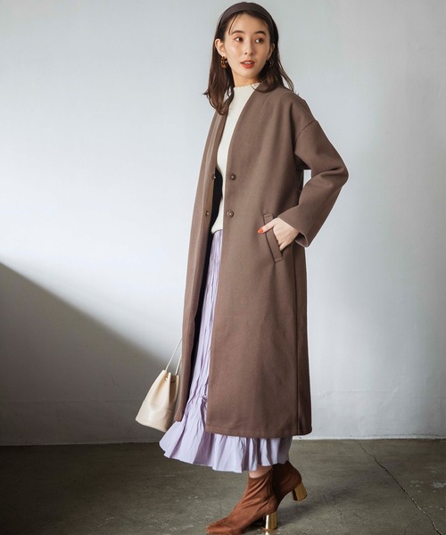 GeeRA(ジーラ)の「ビッグシルエットノーカラーコート(ノーカラーコート・レディース・モカ/ベージュ・MEDIUM/LARGE)」の9枚目の写真