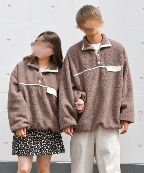 PairPair(ペアペア)の「配色パイピングボアプルオーバー(ユニセックス)(ブルゾン・レディース・ベージュ系その他/モカ/ライトベージュ・MEDIUM/LARGE)」の2枚目の写真