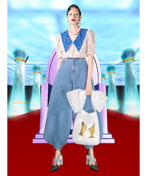 【美品】PAMEO POSE コルセット ホワイト×ストライプ PAMEO POSE（パメオポーズ）の「Multi Collar Top（シャツ