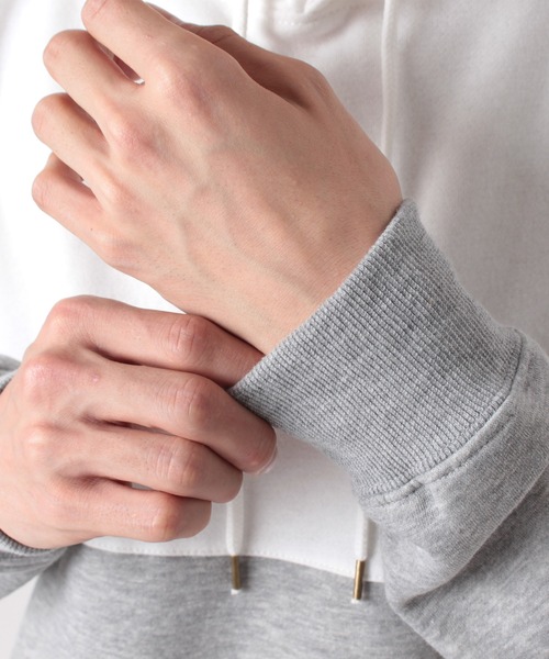 make a ray!(メイク ア レイ!)の「切替配色プルオーバーパーカー/バイカラーパーカー/フーディー(パーカー・メンズ・ベージュ/グレー/ホワイト・L/XL/M)」の13枚目の写真