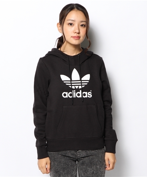 adidas Originals（アディダスオリジナルス）の「ウィメンズ アディダス オリジナルス ロゴ パーカ adidas Originals TREFOIL HOODIE W（パーカー・レディース・ブラック/グレー・MEDIUM/SMALL）」の3枚目の写真