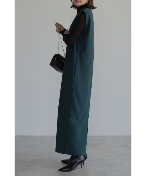 ジャンプ ポスカ セール】Vネックロングジャンスカ/ポケット付き（ジャンパースカート