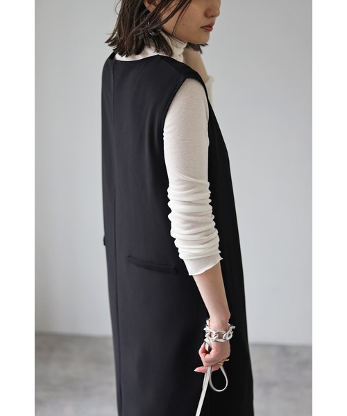 Bonjour Sagan(ボンジュールサガン)の「Vネックロングジャンスカ/ポケット付き(ジャンパースカート・レディース・ブラック/ベージュ/キャメル/グレー/ワインレッド/グリーン・FREE)」の14枚目の写真