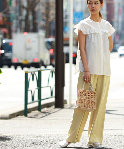 Ray BEAMS レイビームス ストレッチ フレア パンツ イエロー 0 Ray BEAMS レイビームス ストレッチ フレア パンツ イエロー 0