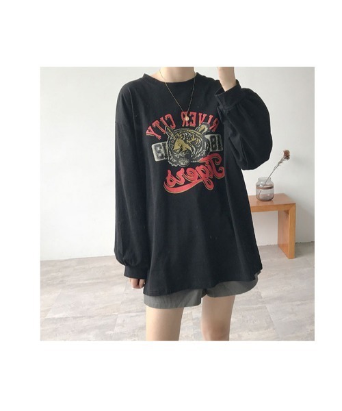 tシャツ ヴィンテージライクロングスリーブTシャツ レディース ヴィンテージライク タイガープリント長袖 ロングスリーブ ロン
