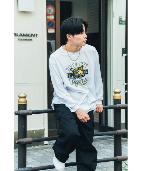 DEVICE（デバイス）の「ヴィンテージライク タイガープリント長袖 ロングスリーブ ロンT Tシャツ（Tシャツ/カットソー・メンズ・ホワイト/ブラック・FREE）」の12枚目の写真