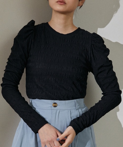 ECRIRE(エクリール)の「シアーパフカットプル(Tシャツ/カットソー・レディース・ブラック/オフホワイト/ブラウン・フリー)」の2枚目の写真