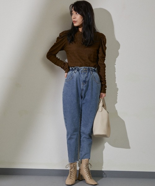 ECRIRE(エクリール)の「シアーパフカットプル(Tシャツ/カットソー・レディース・ブラック/オフホワイト/ブラウン・フリー)」の8枚目の写真