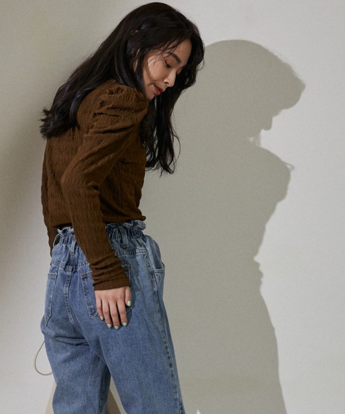 ECRIRE(エクリール)の「シアーパフカットプル(Tシャツ/カットソー・レディース・ブラック/オフホワイト/ブラウン・フリー)」の9枚目の写真