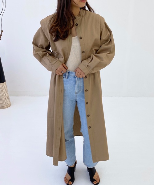 StyleSea（スタイルシー）の「コットンツイルヨークレイヤードワンピースコート（トレンチコート・レディース・ライトベージュ/グレー/ベージュ・FREE）」の2枚目の写真