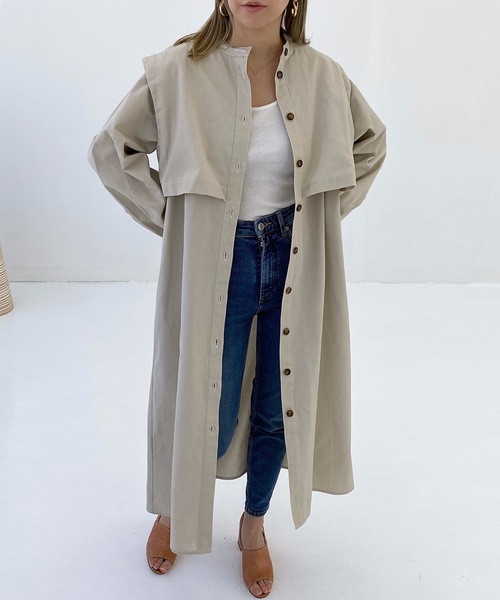 StyleSea（スタイルシー）の「コットンツイルヨークレイヤードワンピースコート（トレンチコート・レディース・ライトベージュ/グレー/ベージュ・FREE）」の3枚目の写真
