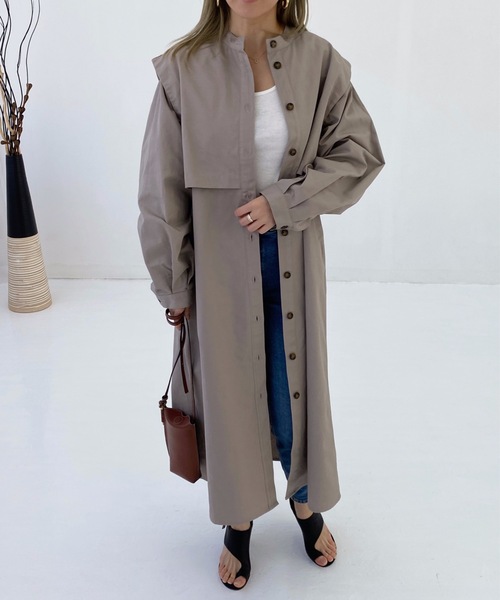 StyleSea（スタイルシー）の「コットンツイルヨークレイヤードワンピースコート（トレンチコート・レディース・ライトベージュ/グレー/ベージュ・FREE）」の14枚目の写真