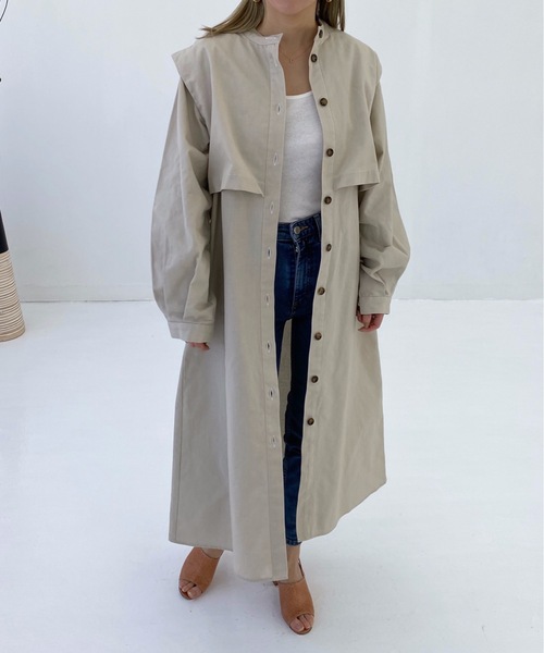 StyleSea（スタイルシー）の「コットンツイルヨークレイヤードワンピースコート（トレンチコート・レディース・ライトベージュ/グレー/ベージュ・FREE）」の4枚目の写真