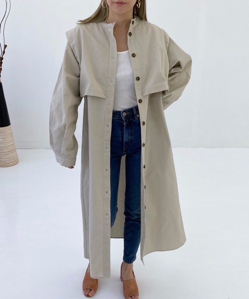 StyleSea（スタイルシー）の「コットンツイルヨークレイヤードワンピースコート（トレンチコート・レディース・ライトベージュ/グレー/ベージュ・FREE）」の5枚目の写真