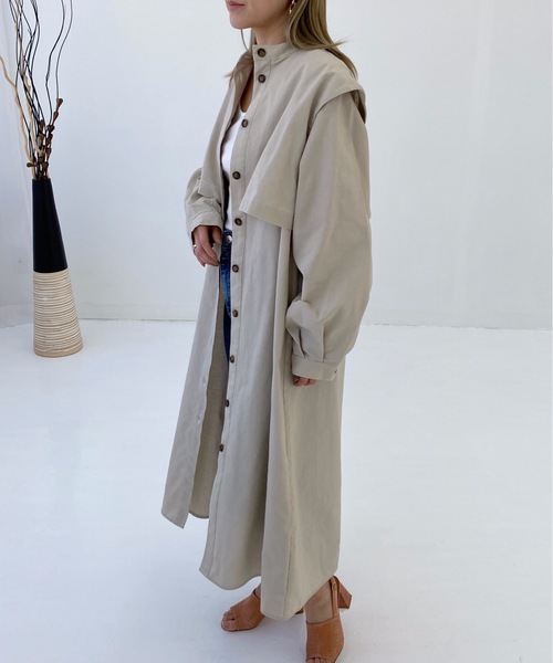 StyleSea（スタイルシー）の「コットンツイルヨークレイヤードワンピースコート（トレンチコート・レディース・ライトベージュ/グレー/ベージュ・FREE）」の8枚目の写真