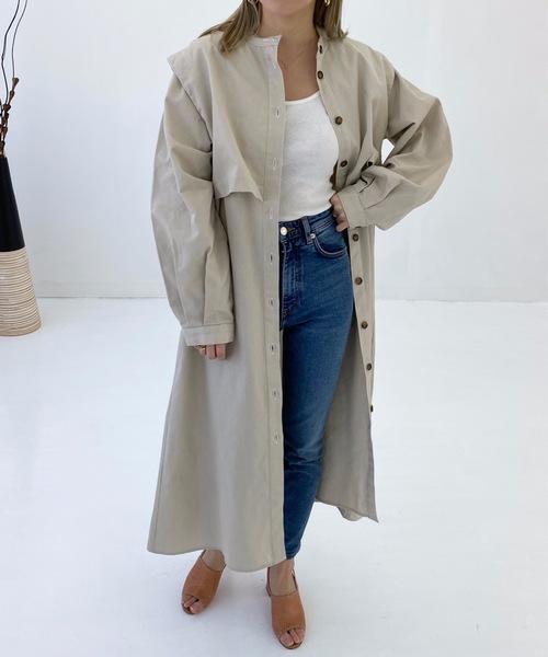 StyleSea（スタイルシー）の「コットンツイルヨークレイヤードワンピースコート（トレンチコート・レディース・ライトベージュ/グレー/ベージュ・FREE）」の6枚目の写真