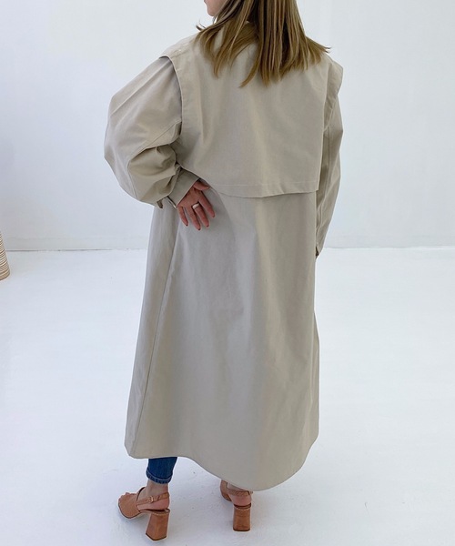 StyleSea（スタイルシー）の「コットンツイルヨークレイヤードワンピースコート（トレンチコート・レディース・ライトベージュ/グレー/ベージュ・FREE）」の9枚目の写真