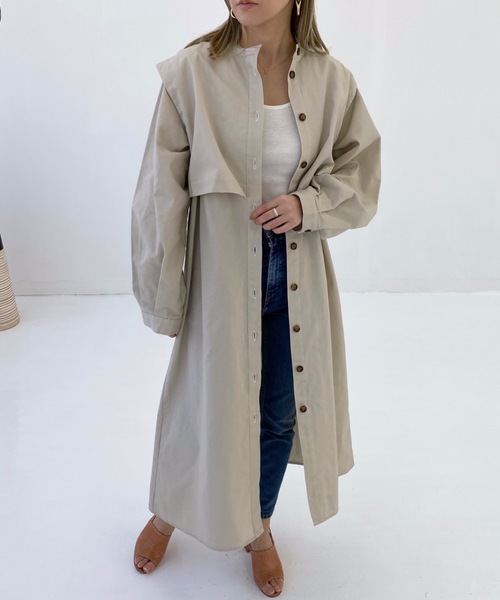 StyleSea（スタイルシー）の「コットンツイルヨークレイヤードワンピースコート（トレンチコート・レディース・ライトベージュ/グレー/ベージュ・FREE）」の7枚目の写真