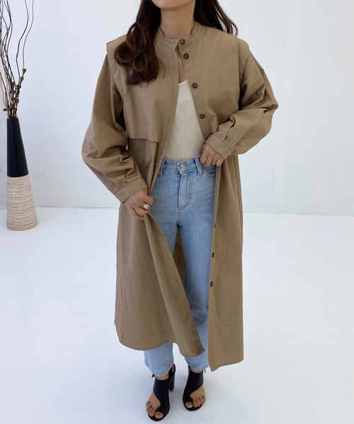 StyleSea（スタイルシー）の「コットンツイルヨークレイヤードワンピースコート（トレンチコート・レディース・ライトベージュ/グレー/ベージュ・FREE）」の22枚目の写真