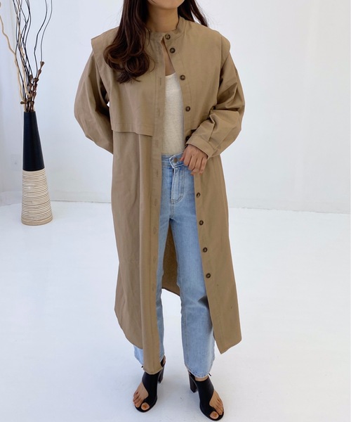 StyleSea（スタイルシー）の「コットンツイルヨークレイヤードワンピースコート（トレンチコート・レディース・ライトベージュ/グレー/ベージュ・FREE）」の21枚目の写真