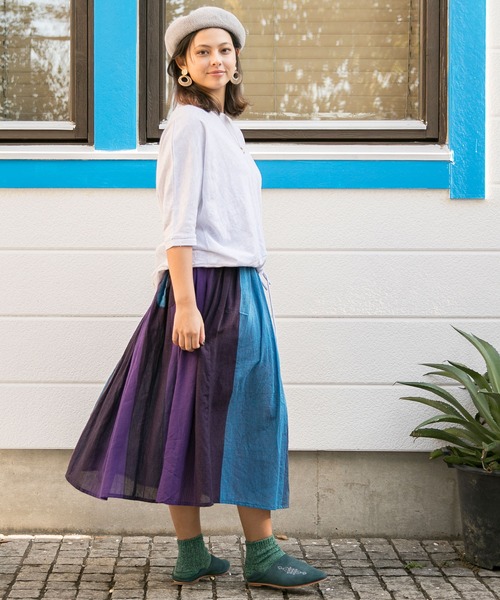 チャイハネ(チャイハネ)の「【チャイハネ】yul マルチストライプスカート(スカート・レディース・ベージュ/ブラック/グリーン・FREE)」の6枚目の写真