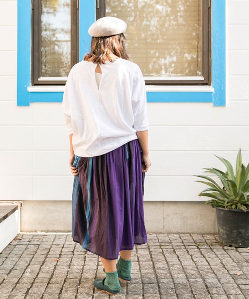 チャイハネ(チャイハネ)の「【チャイハネ】yul マルチストライプスカート(スカート・レディース・ベージュ/ブラック/グリーン・FREE)」の4枚目の写真