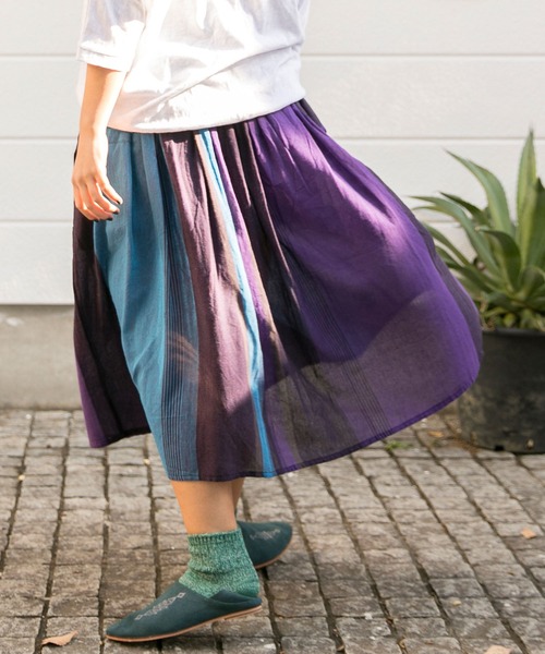 チャイハネ(チャイハネ)の「【チャイハネ】yul マルチストライプスカート(スカート・レディース・ベージュ/ブラック/グリーン・FREE)」の5枚目の写真