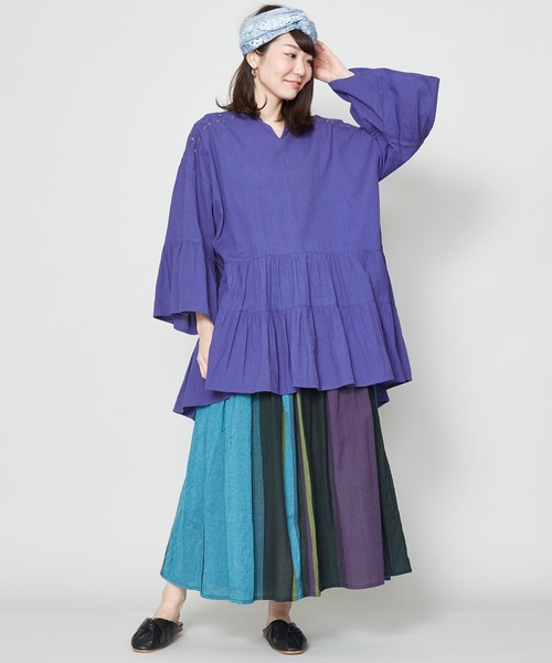 チャイハネ(チャイハネ)の「【チャイハネ】yul マルチストライプスカート(スカート・レディース・ベージュ/ブラック/グリーン・FREE)」の8枚目の写真